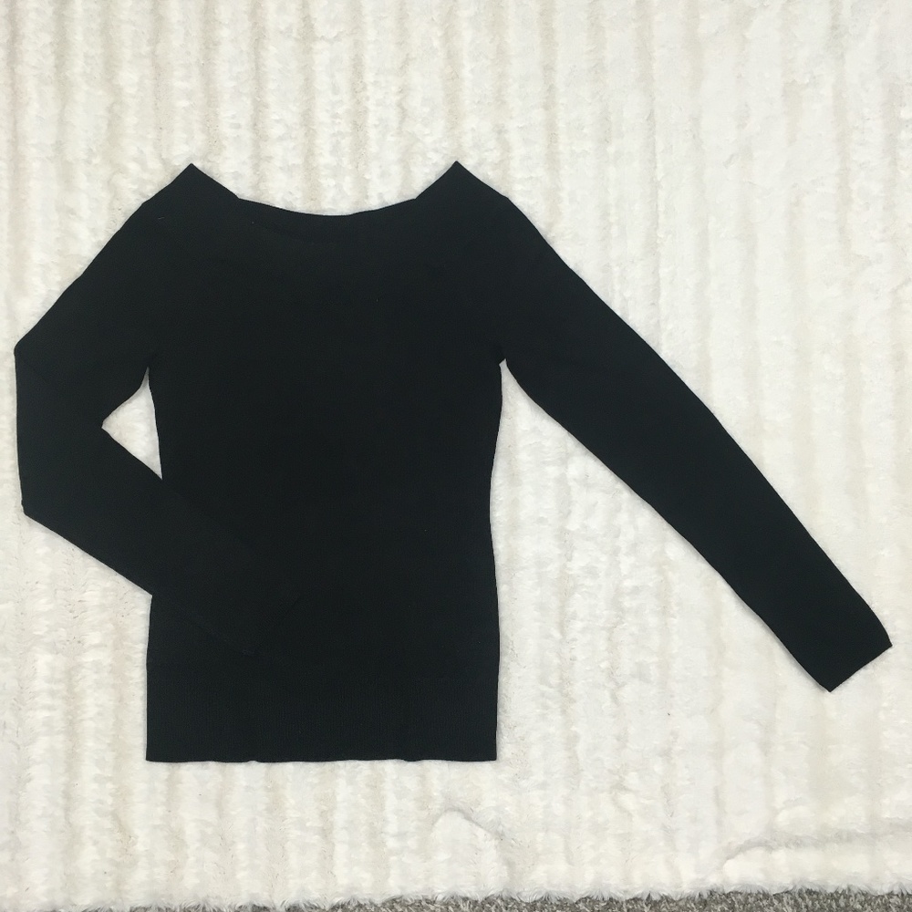 WHBM Black Long Sleeve Bateau Neck Sweater - Sz S